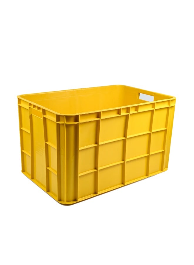 Plastic Storage Fish/Multipurpose Crate Box 600×400×350 mm 72L Stackable Heavy Duty Reinforced Walls Anti-Slip Base for Home Industrial Commercial Delivery - Yellow